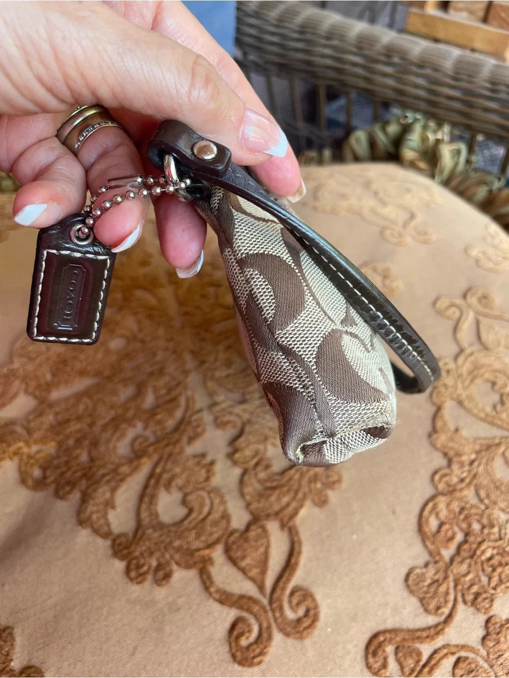 Coach Khaki and Brown Signature Canvas Wristlet